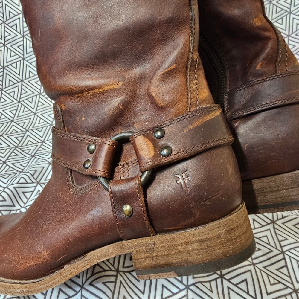 NWOT Frye Harness Tall Boots Brown Leather Zip Up Riding Equestrian Classic 6 - Picture 10 of 16